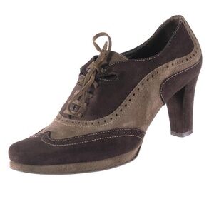 VALLE VERDE Booties Heels Shoes Sz. 39 EU 9 US Suede Lace-Up ITALY Brown Wingtip